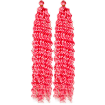 Picture of Pink Curly Braiding Hair Deep Wave Curly Braiding Hair for Boho Braids Crochet Braids Deep Wave 24 inch