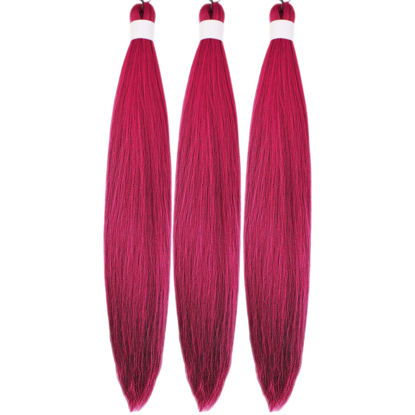 Picture of Gozill Red Braiding Hair Pre stretched Dark Pink Kanekalon Prestretched Braiding Hair Ez Braid Knotless Hypoallergenic Colored Braiding Hair 26 inch