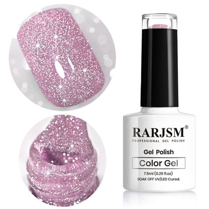 Picture of Pink Gel Nail Polish, Reflective Glitter Gel Polish Set, Diamond Shimmer Nail Polish, Soak Off UV LED Lamp Required For Nail Art Design Salon Diy Home RAR81