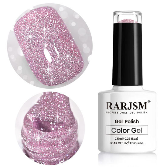Picture of Pink Gel Nail Polish, Reflective Glitter Gel Polish Set, Diamond Shimmer Nail Polish, Soak Off UV LED Lamp Required For Nail Art Design Salon Diy Home RAR81