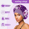 Picture of 4PCS Silk Bonnet for Sleeping,Satin Bonnets Hair Wrap Cap for Black Women Men for Curly Hair,Elastic Wide Band Hair Bonnet Print Shower Cap for Sleeping (Black & Wine Red & Purple & Leopard Pattern)