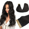 Picture of DOORES Tape in Hair Extensions Natural Black 14 Inch 20pcs 50g Remy Human Hair Extensions Tape in Seamless Real Hair Extensions Straight Tape in Natural Hair