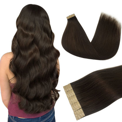 Picture of DOORES Tape in Hair Extensions Real Human Hair, Light Dark Brown 16 Inch 50g 20pcs, Remy Human Hair Extensions Tape in Natural Hair Straight Hair Extensions