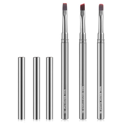 Picture of 3Pcs Nail Art Clean-Up Brushes Set, Cleaning Mistake Polish On Cuticles Angled Round Flat Brush Acetone Resistant For Manicure Painting Design Cleaner Remover Tool Professional DIY