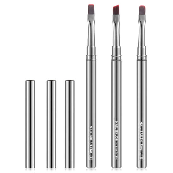Picture of 3Pcs Nail Art Clean-Up Brushes Set, Cleaning Mistake Polish On Cuticles Angled Round Flat Brush Acetone Resistant For Manicure Painting Design Cleaner Remover Tool Professional DIY