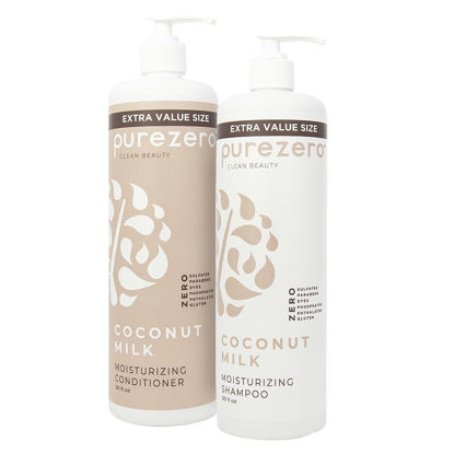 Picture of Purezero 20 Oz Value Pack Coconut Milk Shampoo & Conditioner Set, Bulk Pack, Intense Hydration & Increase Shine, Fight Dandruff & Frizz, Zero Sulfates, Parabens, Dyes,100% Vegan & Cruelty-Free