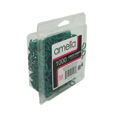 Picture of Amelia Beauty | 1000 Count 1/2" Rubber Bands | Premium US Made Rubber Hair Ties | Ideal for Ponytails, Braids & Beards | Strong All Day Hold | Convenient Re-closable Container | Green