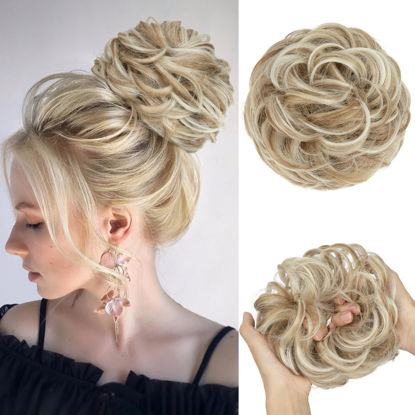 Picture of CJL HAIR Large Messy Bun Hair Piece Wavy Curly Scrunchies Synthetic Chignon Ponytail Hair Extensions Thick Updo Hairpieces for Women Sunny Blonde