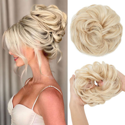 Picture of CJL HAIR Large Messy Bun Hair Piece Wavy Curly Scrunchies Synthetic Chignon Ponytail Hair Extensions Thick Updo Hairpieces for Women Light Champagne