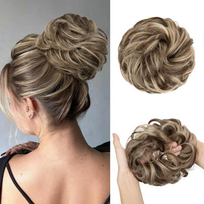 Picture of CJL HAIR Large Messy Bun Hair Piece Wavy Curly Scrunchies Synthetic Chignon Ponytail Hair Extensions Thick Updo Hairpieces for Women Brunette Blonde Multi