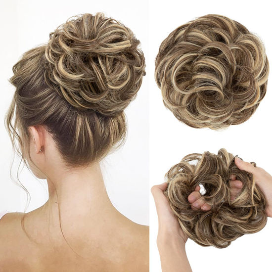 Picture of CJL HAIR Large Messy Bun Hair Piece Wavy Curly Scrunchies Synthetic Chignon Ponytail Hair Extensions Thick Updo Hairpieces for Women Bernstein Multi