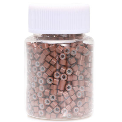 Picture of NIACONN 1000pcs Microlink Beads 4mm Silicone Lined Hair Tinsel Beads Micro Link Rings for Hair Extension - brown