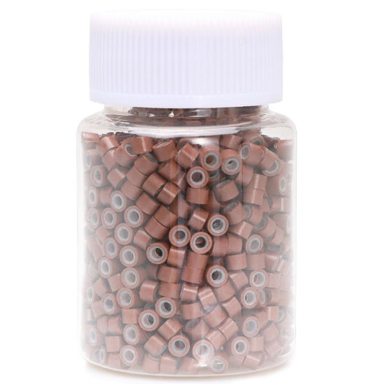 Picture of NIACONN 1000pcs Microlink Beads 4mm Silicone Lined Hair Tinsel Beads Micro Link Rings for Hair Extension - brown