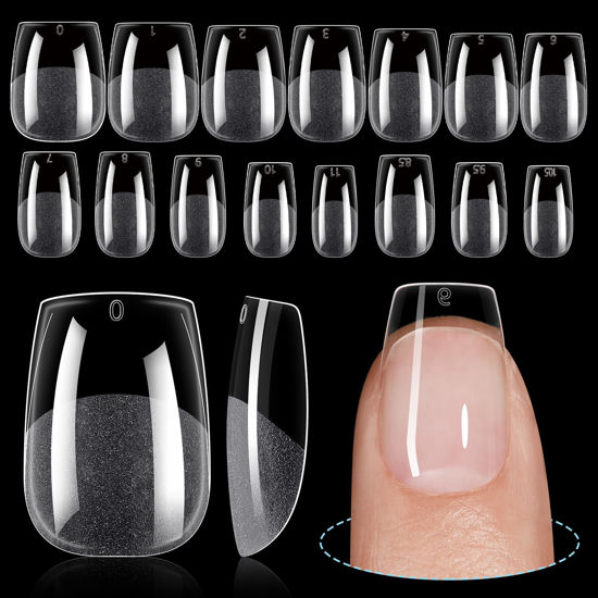 Picture of TOMICCA Extra Short Coffin Nail Tips 240Pcs Full Cover Gel Nails, Soft Acrylic Gel Nail Tips for Nail Extension, 15 Sizes Pre-shaped Half Matte Fake Gel Nail Tips for Beginner DIY Nail Salon