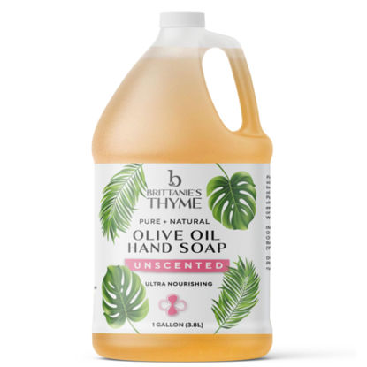 Picture of Brittanie's Thyme Organic Olive Oil Castile Liquid Soap Refill, 1 Gallon Unscented | Made with Natural Luxurious Oils, Vegan & Gluten Free Non-GMO, For Face, Body, Dishes, Pets & Laundry