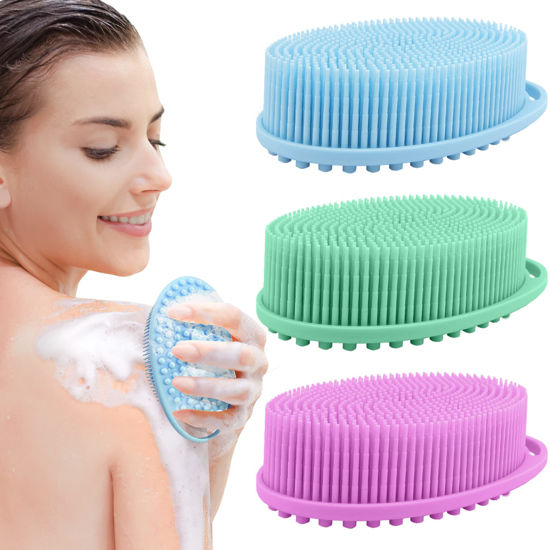 Picture of 3 Pack Silicone Body Scrubber, Exfoliating Body Scrubber, Soft Silicone Loofah, Body Scrubber Fit for Sensitive and All Kinds of Skin, Clean and Sanitary Rapid Foaming