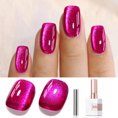 Picture of Double Rhythm 15ML Ice Glass Cat Eye Gel Polish with Magnet Holographic Glitter Shimmer Translucent Sheer Color Salon Soak Off Magnetic Nail at Home (Purple Red-MC1072)