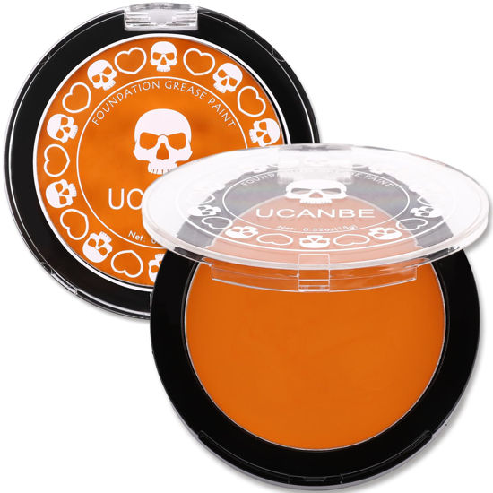 Picture of UCANBE Orange Face Body Paint Makeup Foundation, Professional Blendable Cream Greasepaint, Face Painting Kit for Adults Children Halloween Party, SFX Scary Pumpkin Face Makeup, Costume & Cosplay