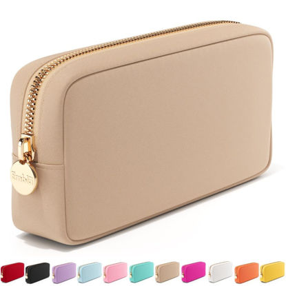 Picture of Embla Makeup Bag Travel Cosmetics Pouch and Toiletry Bag, Nylon Zipper Pouch Purse, Cute Make Up Organizer Storage Tote for Women Girls, Waterproof Travel Skincare Case, Small Makeup Bags, Sand
