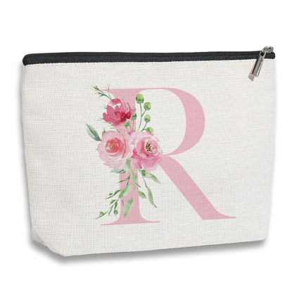 Picture of kdxpbpz Initial Makeup Bag, Personalized Gifts for Women, Bridesmaid Gifts, Birthday Gifts for Women Mom, Gifts for Best Friend, Bride Bridesmaid Cosmetic bag (Pink, R)