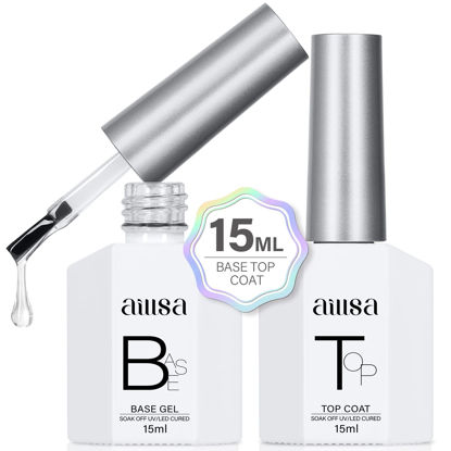 Picture of AILLSA Base and Top Coat Gel Nail Polish Top Coat and Base Coat Gel Polish Soak Off Long Lasting Clear Base Gel High Gloss Shine No Wipe Top Coat for DIY Nail Art at Home 0.51 Fl Oz
