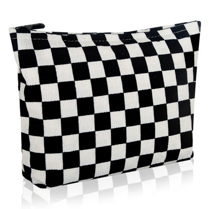 Picture of Wudimeitt Cosmetic bag Makeup bag Preppy Cute Corduroy Toiletry bag for women travel essentials (Plaid black)