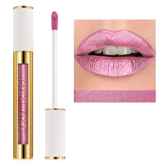 Picture of MAKI YIKA Metallic Pink Lipstick for Women Hot Pink Lipsticks Long Lasting Shine Glitter Lipstick No Smudge No Transfer Full-Coverage Liquid Lip Gloss (BR013 First Love)