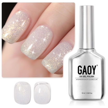 Picture of GAOY Shimmer Gel Nail Polish, 16ml Translucent Jelly Glitter Gel Polish, Soak Off UV Gel for Nail Art DIY at Home, 1609 Milky White