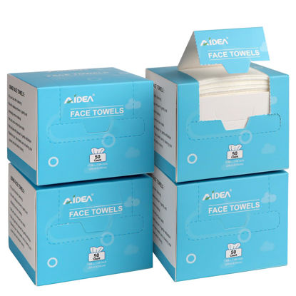 Picture of AIDEA Face Towels Disposable-200Ct (4 Box), Clean Facial Towels Face Cloths, Facial Cleansing Wipes for Sensitive Skin, Face Towelettes for Makeup Removing, Nursing, Travel, Dry Face Wipes