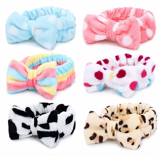 Picture of Casoty 6 Pcs Spa Soft Coral Fleece Bow-Style Headbands for Makeup, Face Washing, Shower, Skin Care, and Yoga