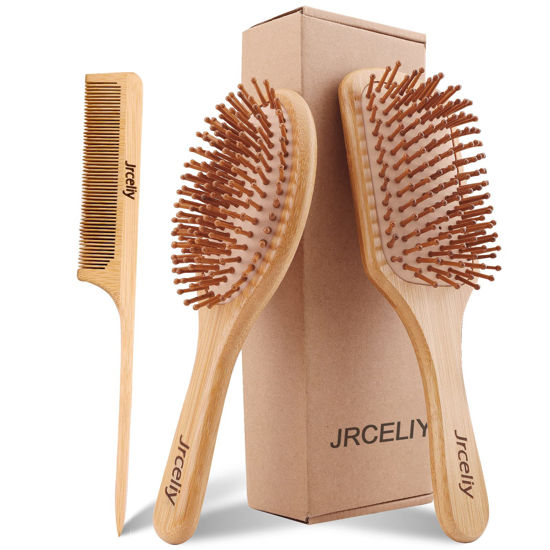 Picture of 3PCS Bamboo Hair Brush Set,Natural Wooden Brush for Women, madam, Paddle Detangling Brush for Dry/Curly/Thick/Thin/Straight Hair