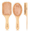 Picture of 3PCS Bamboo Hair Brush Set,Natural Wooden Brush for Women, madam, Paddle Detangling Brush for Dry/Curly/Thick/Thin/Straight Hair