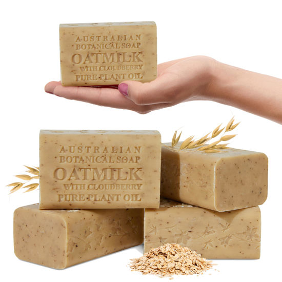 Picture of Australian Botanical Soap, Oat Milk with Cloudberry 6.6 oz. (187 g) Soap Bars | Natural Soap Base | All Skin Types | Women & Men | Shea Butter Enriched Bar Soap - Pack of 4