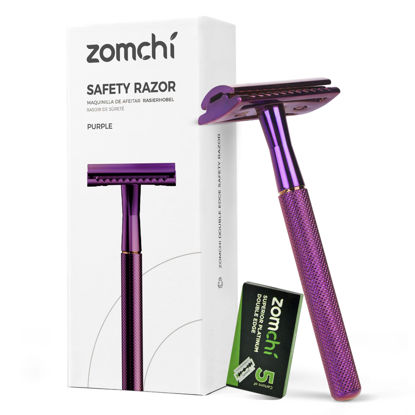 Picture of ZOMCHI Double Edge Safety Razor with 5 Safety Razor Blades, Women & Men’s Safety Shaving Razor, Reusable Razor, Plastic Free - Purple