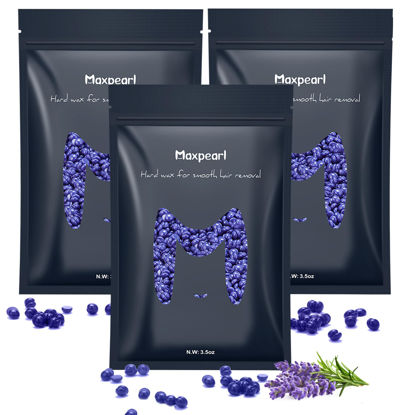 Picture of Maxpearl Hard Wax Beads, Pack of 3 Hair Removal Wax Beans Refill - Brazilian, Bikini Waxing, Face, Eyebrows, Underarms, Arms, Chest, Back, Legs - Lavender Formula, 300g