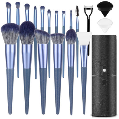 Picture of Makeup Brush Set, 17PCs Makeup Brushes with Foundation Eyebrow Blending Concealer Blush Eyeshadow Contour Lash Powder Brush, Make Up Brushes Kit with Organizer Travel Case (Medium, Blue)