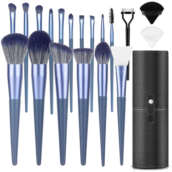 Picture of Makeup Brush Set, 17PCs Makeup Brushes with Foundation Eyebrow Blending Concealer Blush Eyeshadow Contour Lash Powder Brush, Make Up Brushes Kit with Organizer Travel Case (Medium, Blue)