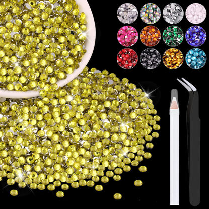 Picture of 5000PCS 3mm Resin Rhinestones in Bulk (Lemon Yellow), Bedazzling Flatback Crystals for Crafts DIY Nail Decoration, Gems Charms for Tumbler Shoes Clothing Fabric with Pickup Pen and Tweezers