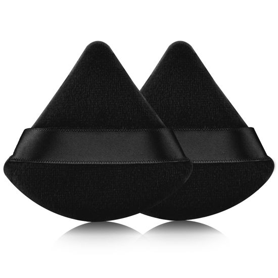 Picture of 2 Pcs EVAOUXIU Triangle Powder Puff for Face Powder, Soft Plush Setting Powder Puff, Velour Cosmetic Foundation Blender Sponge Beauty Makeup Tools (Black)