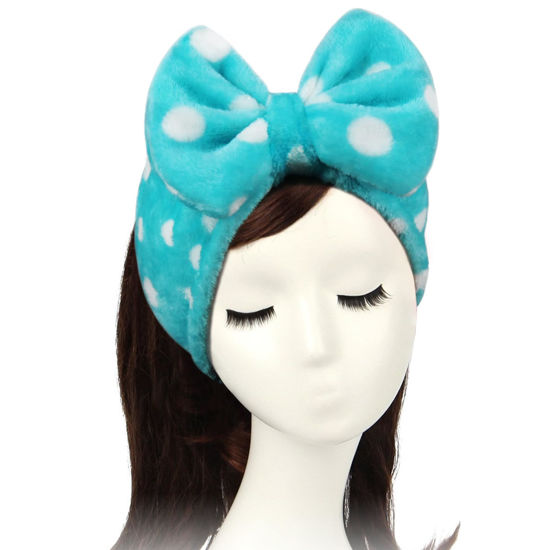Picture of Shintop Sweet Super Soft Caroset Polka Dots Wash Cosmetic Headband Hairlace (Dark Blue Polka Dots)