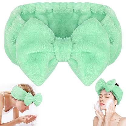 Picture of Shintop Makeup Headband, Soft Face Wash Headband with Cute Bow Elastic Spa Hairband for Skincare Facial Mask Showers（Light Green）