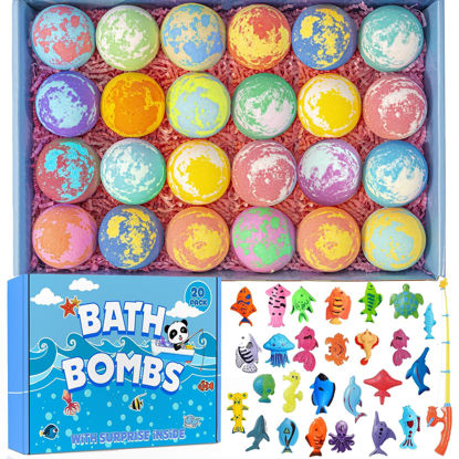 Picture of Bath Bombs for Kids with Surprise Fishing Games Inside for Girls Boys - 20 Kids Bath Bombs Gift Set, Handmade Bubble Bath Fizzes Bomb for Chrildren Birthday Christmas and Party Favor Gift for Boys