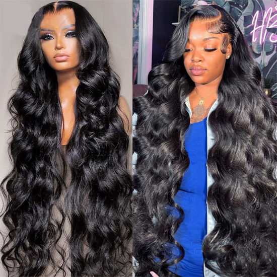 Picture of Pizazz 13x4 Transparent Lace Front Wigs Human Hair Pre Plucked with Baby Hair 180 Density Glueless Body Wave Frontal Wigs Human Hair with Natural Hairline(30 Inch)