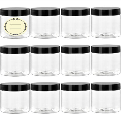 Picture of TUZAZO 6 Oz Plastic Container Jars with Lids and Labels BPA Free, Empty Round Clear Cosmetic Containers Plastic Slime Jars for Lotion, Cream, Ointments, Body Butter, Makeup, Travel Storage (12 Pack)