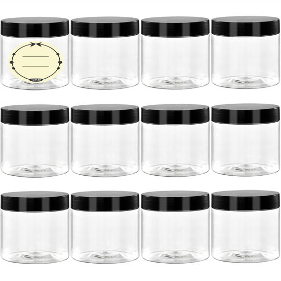 Picture of TUZAZO 6 Oz Plastic Container Jars with Lids and Labels BPA Free, Empty Round Clear Cosmetic Containers Plastic Slime Jars for Lotion, Cream, Ointments, Body Butter, Makeup, Travel Storage (12 Pack)