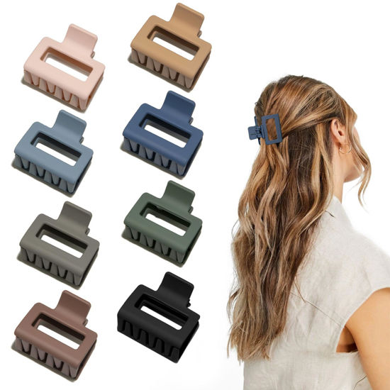 Picture of Medium Claw Hair Clips for Women Girls, 2" Matte Rectangle Small Hair Claw Clips for Thin/Medium Thick Hair, Hair Jaw Clips Nonslip Clips (8pcs Cool Color)