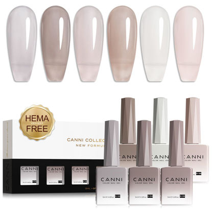 Picture of CANNI Jelly Gel Nail Polish Set,Milky White Nude Grey 6 Colors 9ML Jelly Translucent Gel Polish Set,Natural Neutral Nude Grey, High Gloss Soak Off UV LED Gel Nail Manicure Salon DIY