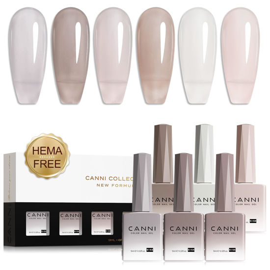 Picture of CANNI Jelly Gel Nail Polish Set,Milky White Nude Grey 6 Colors 9ML Jelly Translucent Gel Polish Set,Natural Neutral Nude Grey, High Gloss Soak Off UV LED Gel Nail Manicure Salon DIY