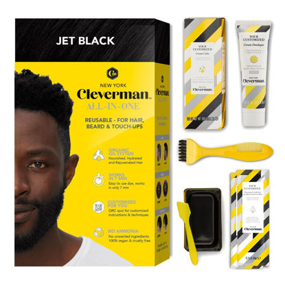Picture of Cleverman Hair & Beard Dye Kit for Men, All-in-One Reusable Mens Hair Color, Natural Gray Coverage, Ammonia-Free Beard Mustache Dye for Men (Jet Black for Black Men)
