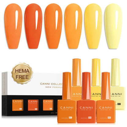Picture of CANNI Orange Gel Nail Polish Set, 6 Colors 9ML Nail Orange Yellow Gel Nail Polish Set Fire Fall Nail Gel Polish Soak Off Uv LED Lamp Nail Art Design Manicure Salon for Women